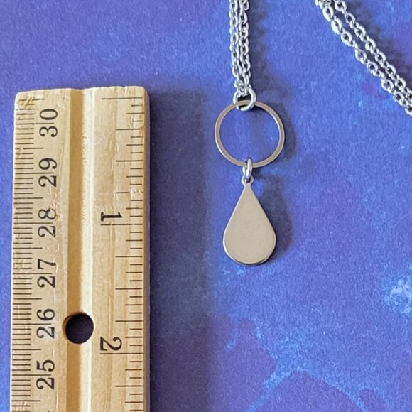 TEARDROP Circle Stainless Steel Charm Chain Necklace 18" Minimalist - Picture 9 of 11